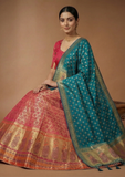 Traditional Red & Teal Green Silk Lehenga Choli Set