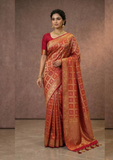 Women's Red Banarasi Style Art Silk Saree with Golden Woven Design