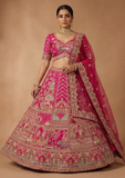 Rani Pink Bridal Lehenga Choli with Heavy Zari Embroidery