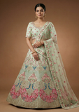 Sea Green Bridal Lehenga Choli with Floral Embroidery