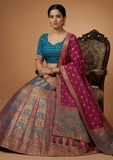 Elegant Teal & Multicolor Banarasi Lehenga Choli