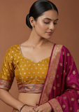 Classic Mustard & Maroon Banarasi Lehenga Choli
