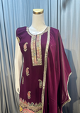 Wine Purple Embroidered Kurta Sharara Set