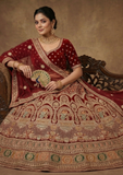 Maroon Red Bridal Lehenga Choli with Heavy Zari Embroidery