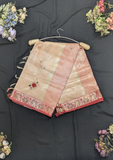 Peach & Gold Zari Border Linen Silk Saree