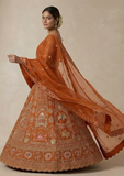Orange Bridal Lehenga Set with Heavy Embroidery & Net Dupatta