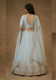 Pastel Blue Embroidered Lehenga Set with Net Dupatta