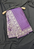 Royal Purple Art Silk Saree with Gold Zari Buti & Traditional Border