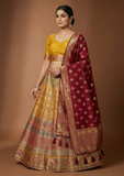 Classic Mustard & Maroon Banarasi Lehenga Choli