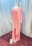 Pink Embroidered Kurta Pant Dupatta Set