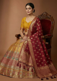 Classic Mustard & Maroon Banarasi Lehenga Choli