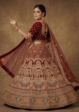 Maroon Red Bridal Lehenga Choli with Heavy Zari Embroidery