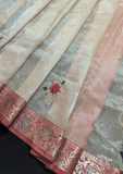 Peach & Gold Zari Border Linen Silk Saree