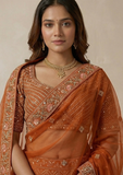 Orange Bridal Lehenga Set with Heavy Embroidery & Net Dupatta