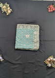Sea Green Embroidered Saree with Unstitched Blouse