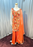 Orange Floral Embroidered Kurta Palazzo Set