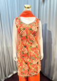 Orange Floral Embroidered Kurta Palazzo Set