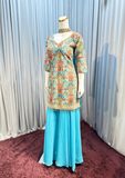 Turquoise Ethnic Printed Kurta Sharara Set