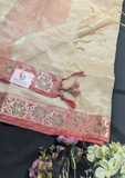 Peach & Gold Zari Border Linen Silk Saree
