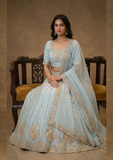 Pastel Blue Embroidered Lehenga Set with Net Dupatta