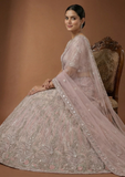 Onion Pink Embroidered Lehenga Choli with Net Dupatta