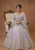 Women's Pastel Lavender Bridal Lehenga Choli with Heavy Zari Embroidery