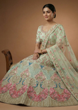Sea Green Bridal Lehenga Choli with Floral Embroidery