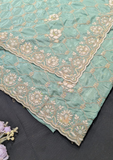 Sea Green Embroidered Saree with Unstitched Blouse