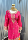 Pink Embroidered Kurta with Orange Palazzo Set