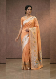Peach Banarasi Silk Saree with Rich Zari Work