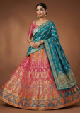 Multicolour Designer Lehenga Choli with Teal Dupatta & Zari Weaving