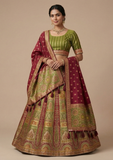 Green with Maroon Dupatta & Traditional Ethnic Printed Lehenga Choli for Women