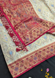 Cream & Red Art Silk Banarasi Style Saree with Rich Zari Border