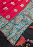 Red Banarasi Silk Saree with Teal Blue Zari Border