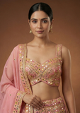 Pink Mirror Work Bridal Style Lehenga