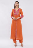 Orange Anarkali Suit for Women Party Wear Work Cutdana & Zari With Dupatta
