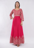 Rani Pink Heavy Wedding Party Gown for Women with Full Sleeves & Dupatta