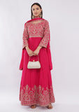 Rani Pink Heavy Wedding Party Gown for Women with Full Sleeves & Dupatta
