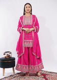 Hot Pink Party Wear Sharara Suit for Women with Golden Zari & Sequence Work