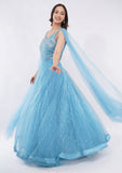 Elegant Sky Blue Designer Net Gown with Sequin Handwork