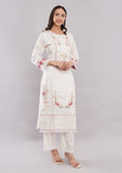 White Floral Printed Cotton Pant Suit with Dupatta