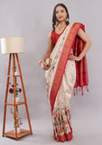 Multicolor Floral Silk Saree with Red Woven Border
