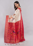 Multicolor Floral Silk Saree with Red Woven Border
