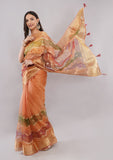 Multicolor Tissue Silk Saree with Rich Golden Zari Border