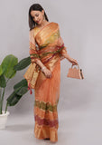 Multicolor Tissue Silk Saree with Rich Golden Zari Border