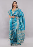 Firozi Silk Designer Saree with Butti Border & Elegant Pallu