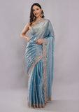 Sky Blue Fandy Silk Saree with Handwork Border