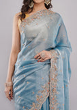 Sky Blue Fandy Silk Saree with Handwork Border