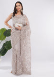 Mouse Grey Heavy Net Saree with Handwork Jaal & Designer Border
