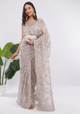 Mouse Grey Heavy Net Saree with Handwork Jaal & Designer Border
